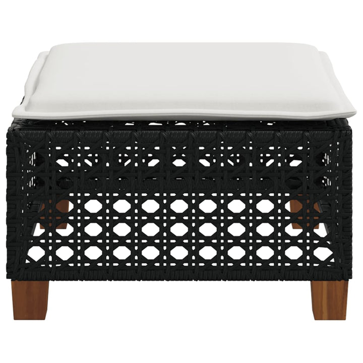 haveskammel med hynde 63,5x56x32 cm polyrattan sort