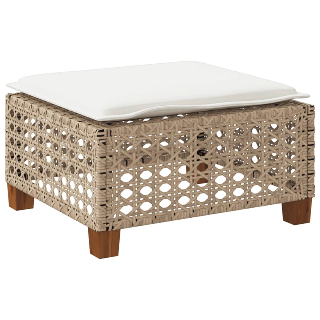 haveskammel med hynde 63,5x56x32 cm polyrattan beige