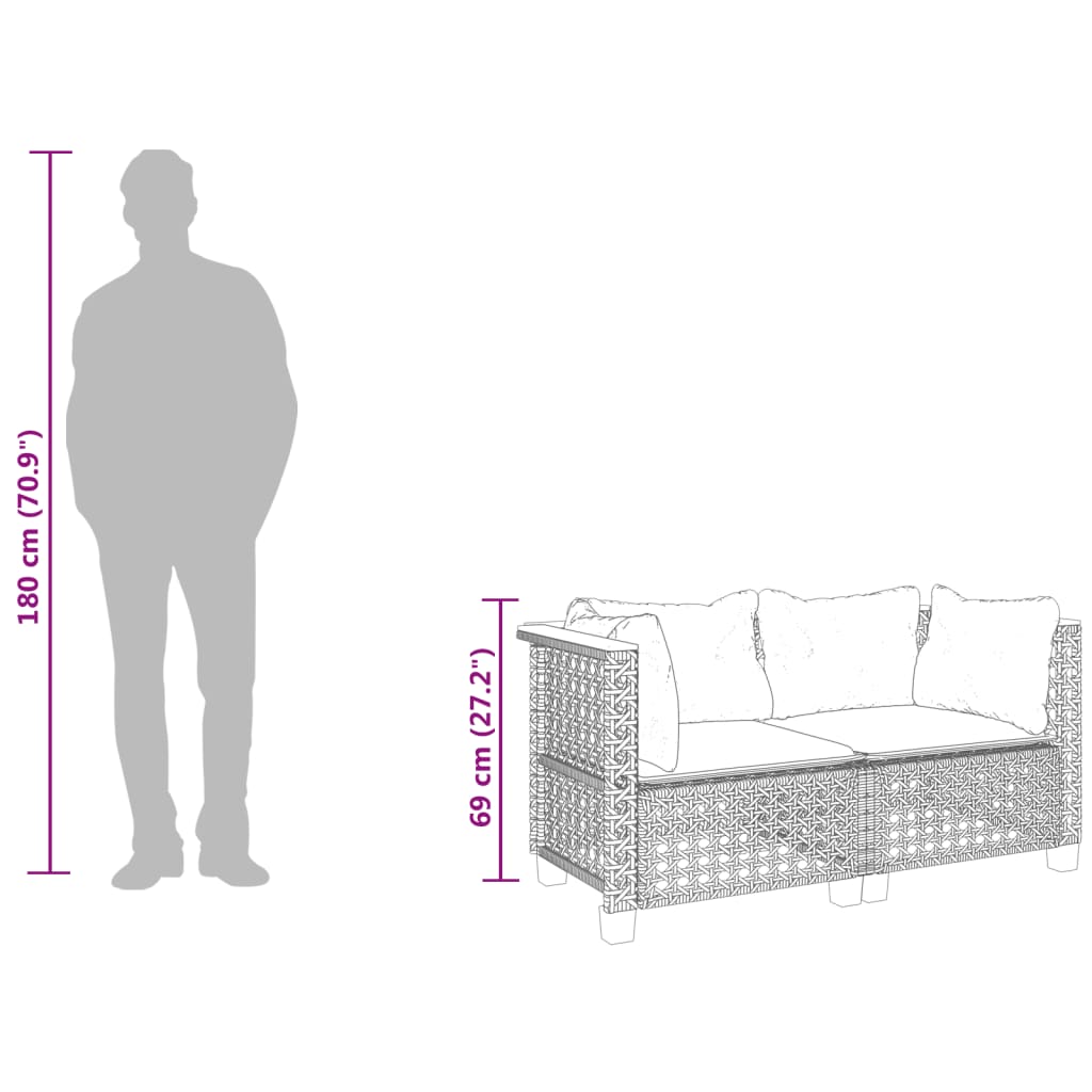 hjørnemoduler til havesofa 2 stk. med hynder polyrattan grå
