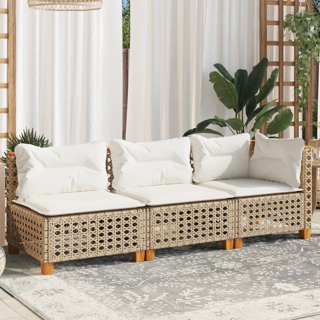 3-personers havesofa med hynder polyrattan beige