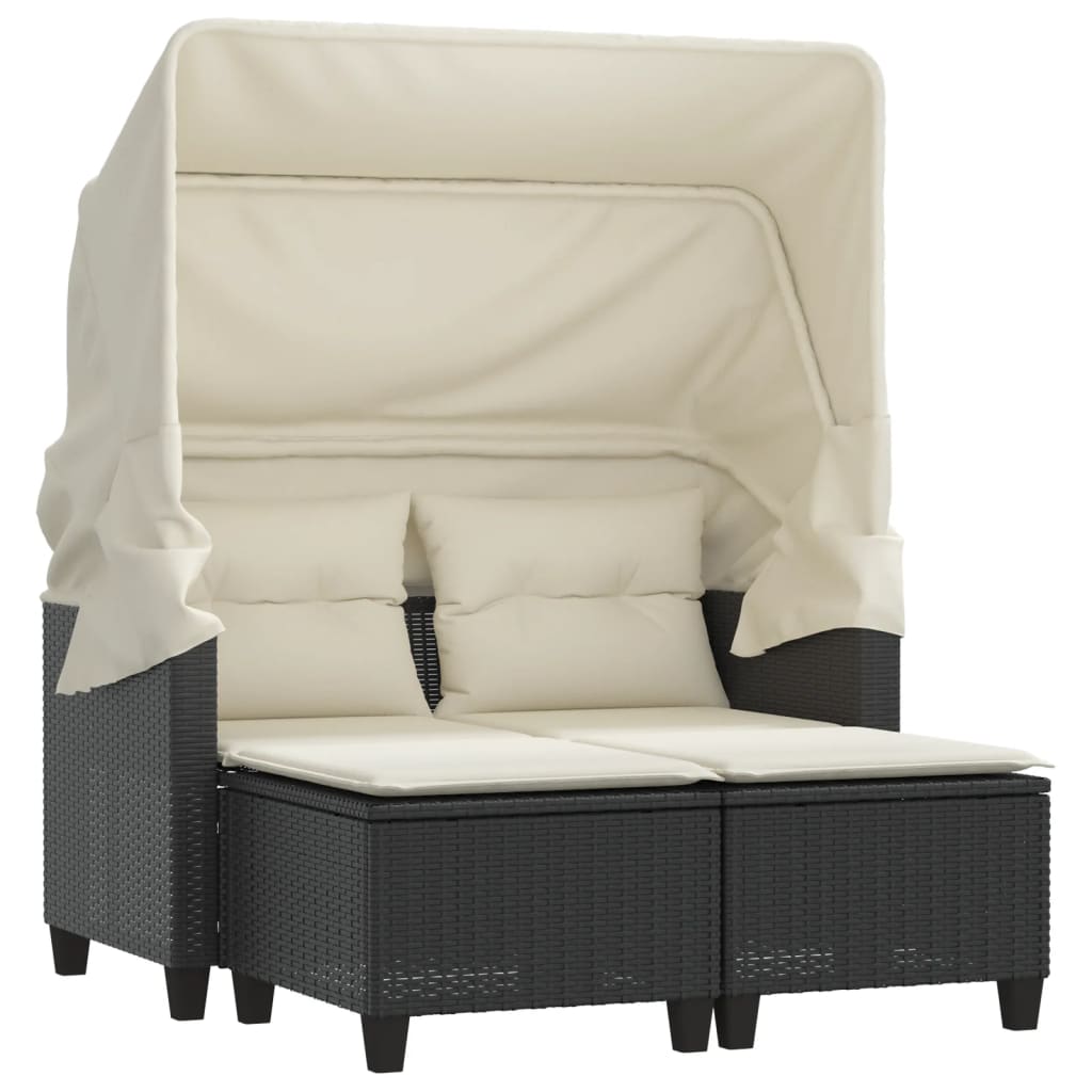 2-personers havesofa med baldakin og skamler polyrattan sort