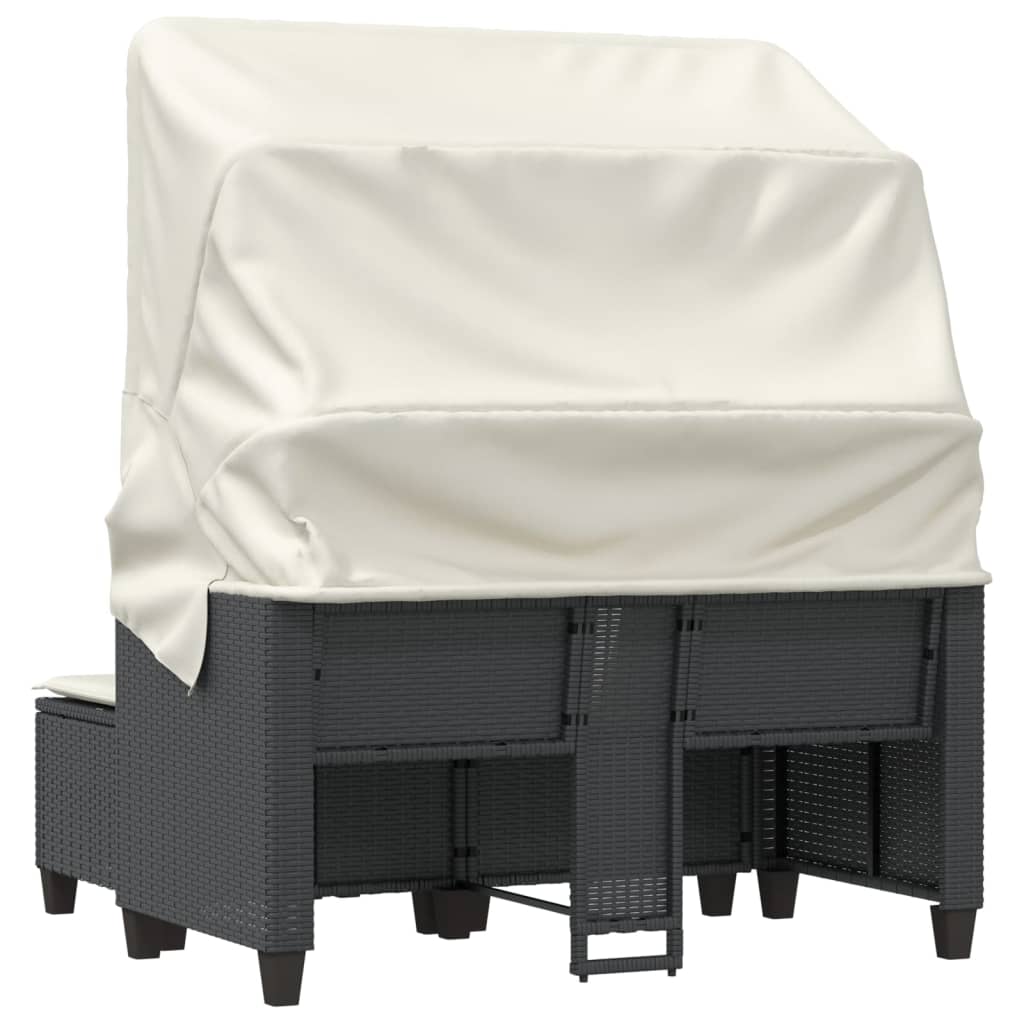 2-personers havesofa med baldakin og skamler polyrattan sort