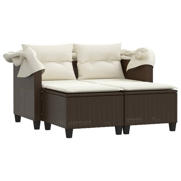 2-personers havesofa med baldakin og skamler polyrattan brun