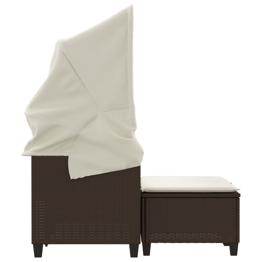 2-personers havesofa med baldakin og skamler polyrattan brun