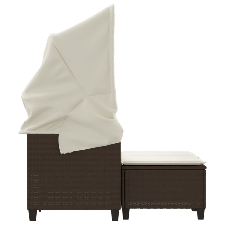 2-personers havesofa med baldakin og skamler polyrattan brun