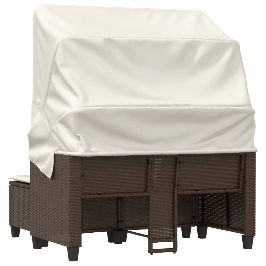2-personers havesofa med baldakin og skamler polyrattan brun