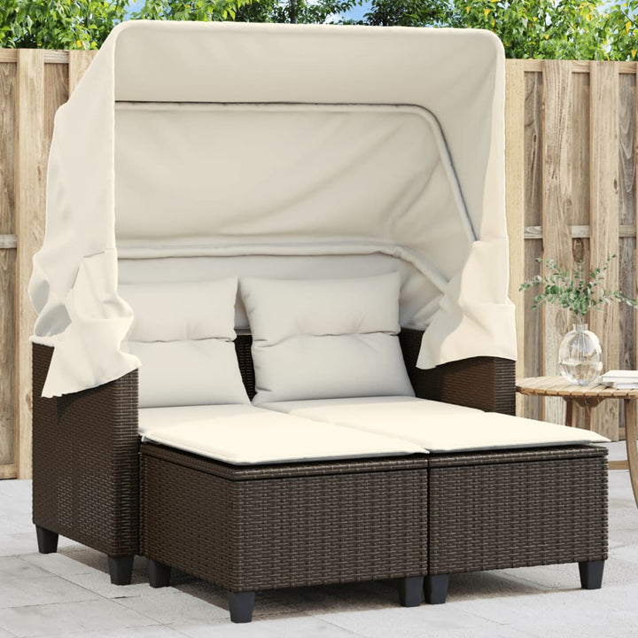 2-personers havesofa med baldakin og skamler polyrattan brun