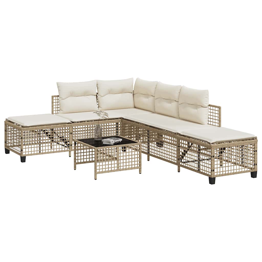 hjørnesofasæt til haven 3 dele med hynder polyrattan beige