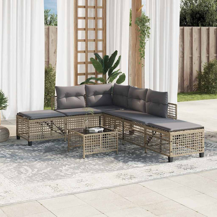 hjørnesofasæt til haven 3 dele med hynder polyrattan beige