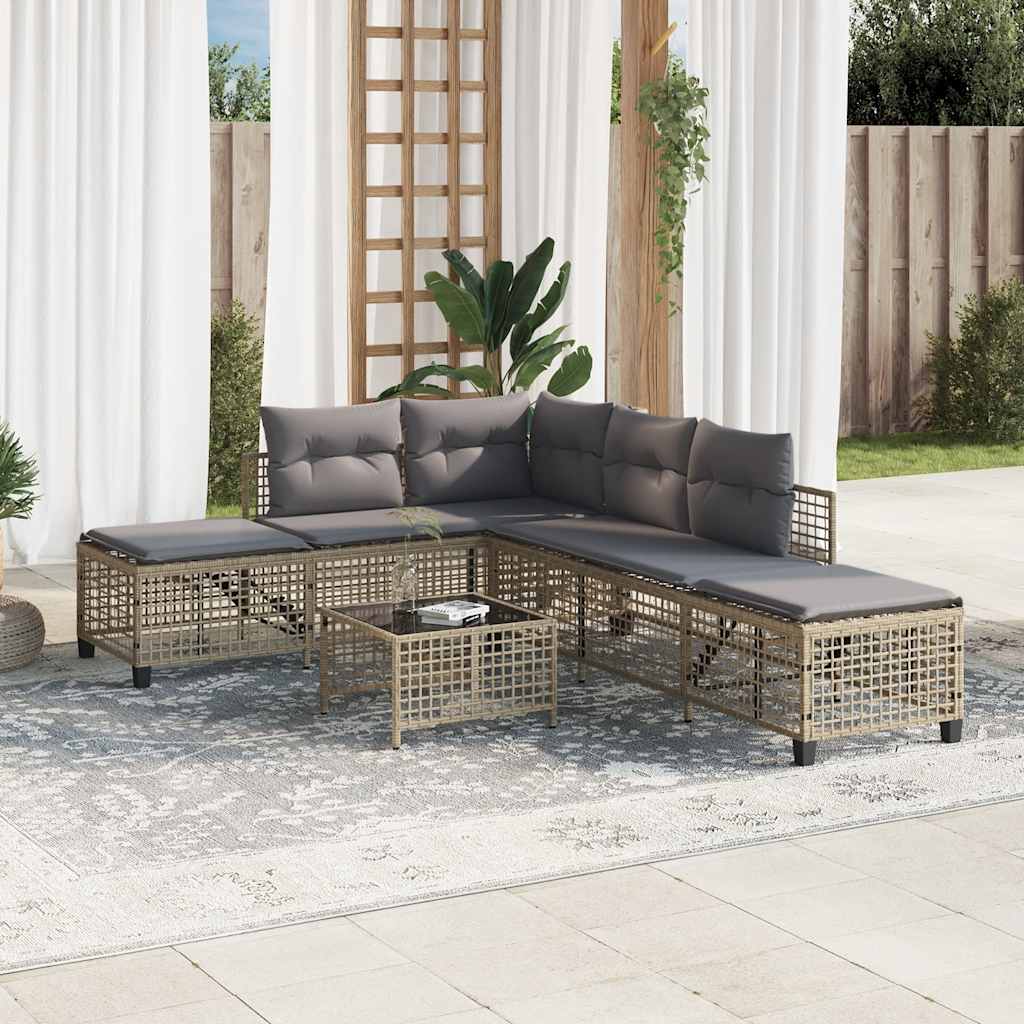 hjørnesofasæt til haven 3 dele med hynder polyrattan beige