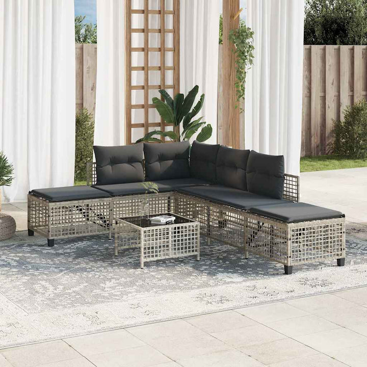 hjørnesofasæt til haven 3 dele med hynder polyrattan lysegrå