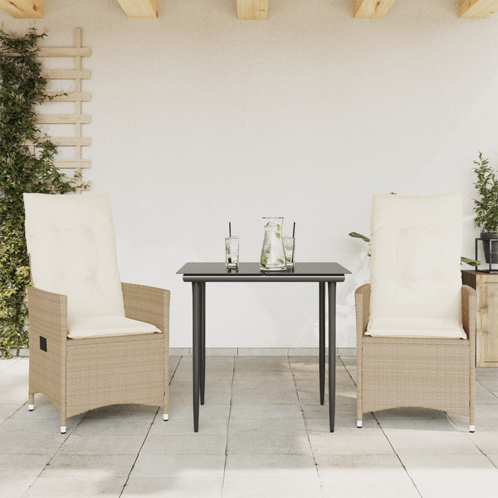 havestole 2 stk. med lænefunktion og hynder polyrattan beige