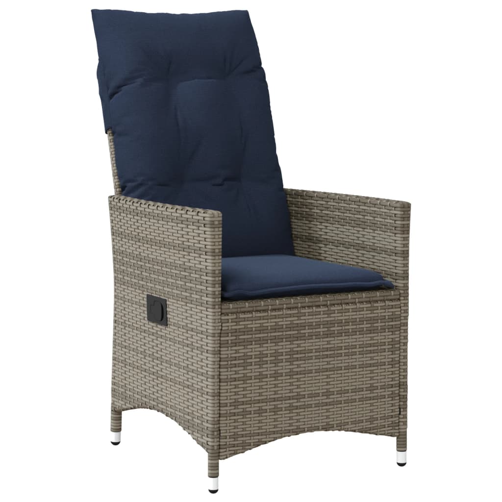 havestole med lænefunktion 2 stk. med hynder grå polyrattan