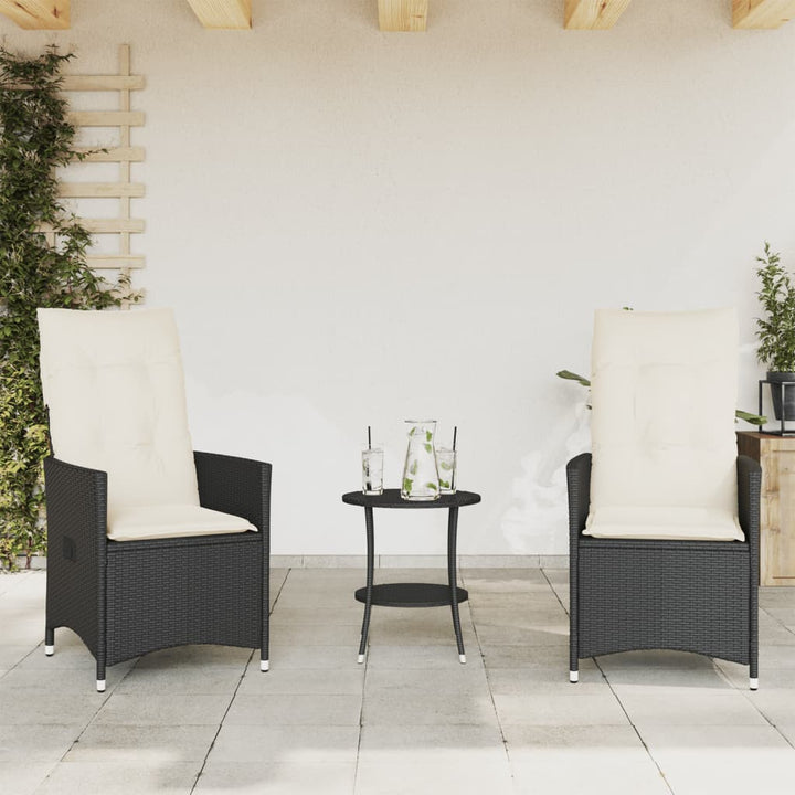 bistrosæt til haven 3 dele med hynder polyrattan sort