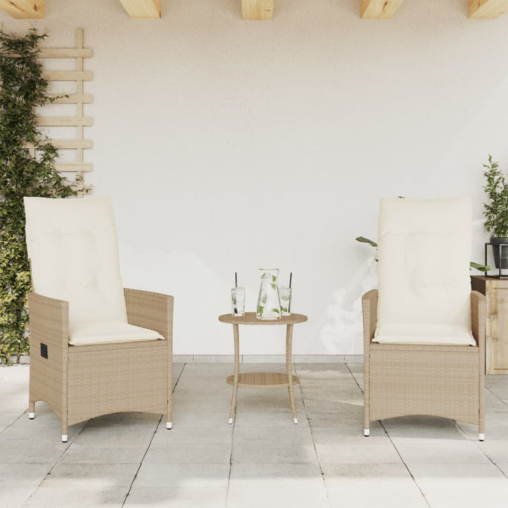 bistrosæt til haven 3 dele med hynder polyrattan beige