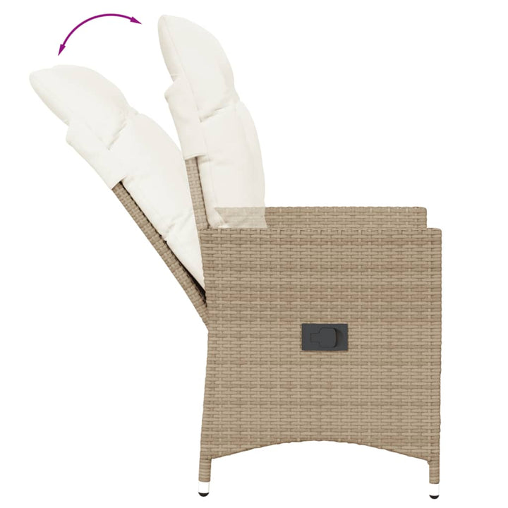 bistrosæt til haven 3 dele med hynder polyrattan beige