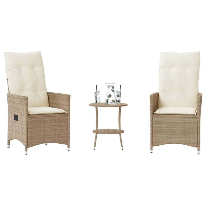 bistrosæt til haven 3 dele med hynder polyrattan beige