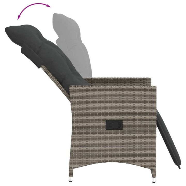 havestol med hynder justerbart ryglæn polyrattan grå