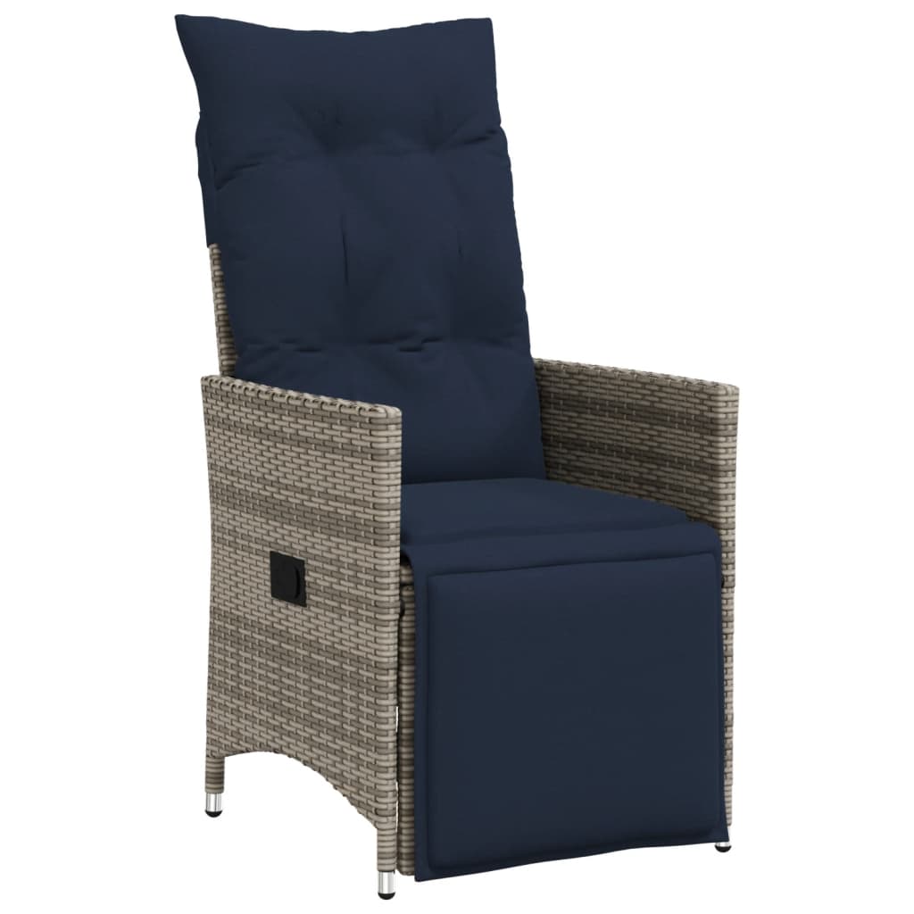 havestole med lænefunktion 2 stk. med hynder grå polyrattan