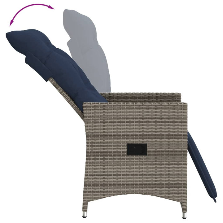 havestole med lænefunktion 2 stk. med hynder grå polyrattan