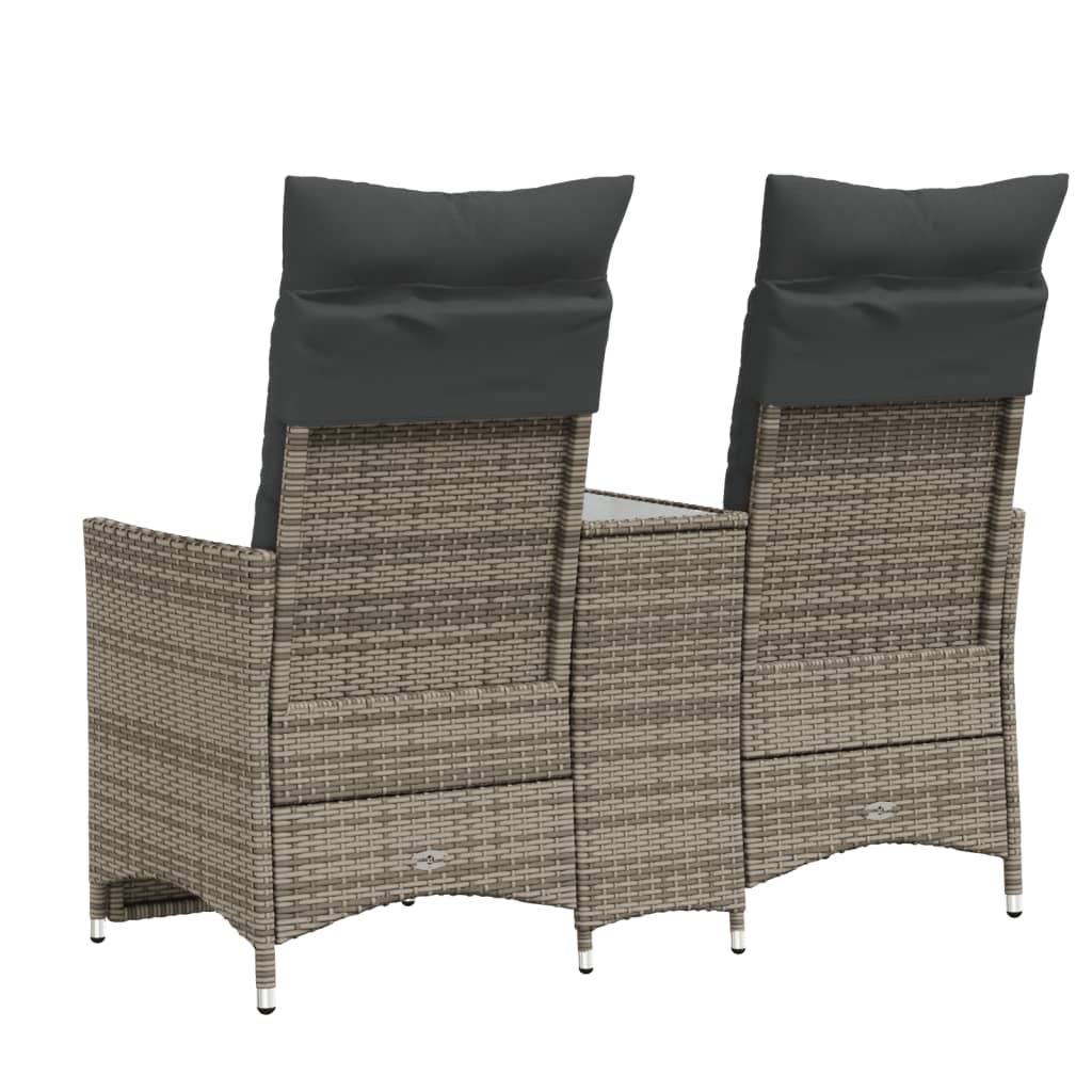 2-personers havesofa med bord og lænefunktion polyrattan grå