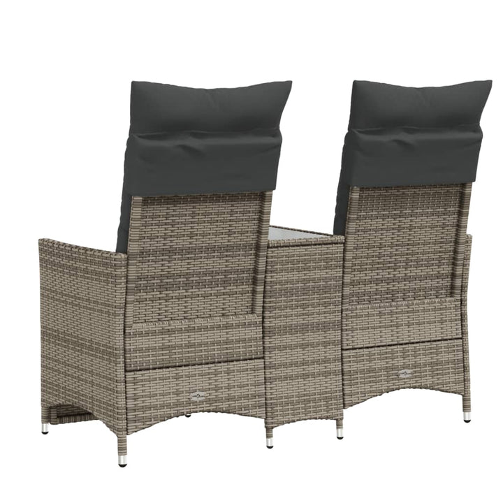 2-personers havesofa med bord og lænefunktion polyrattan grå