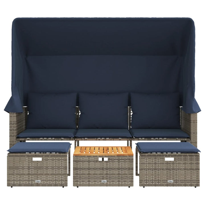 havesofa 3-personers med baldakin og skamler grå polyrattan