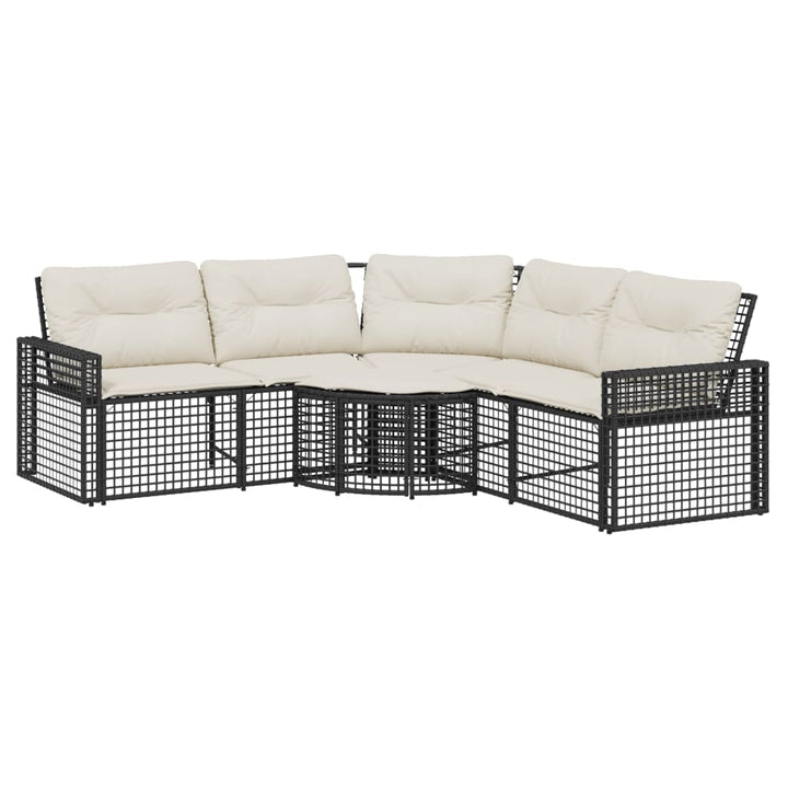 havesofa med hynder og fodskammel L-formet polyrattan sort