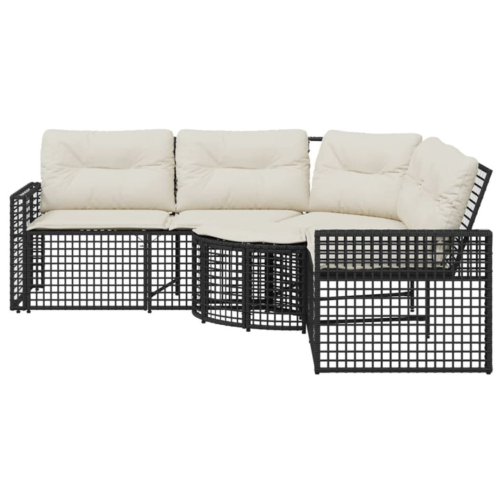 havesofa med hynder og fodskammel L-formet polyrattan sort