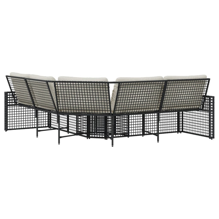 havesofa med hynder og fodskammel L-formet polyrattan sort