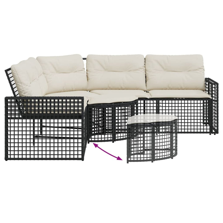 havesofa med hynder og fodskammel L-formet polyrattan sort