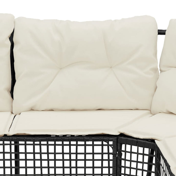 havesofa med hynder og fodskammel L-formet polyrattan sort