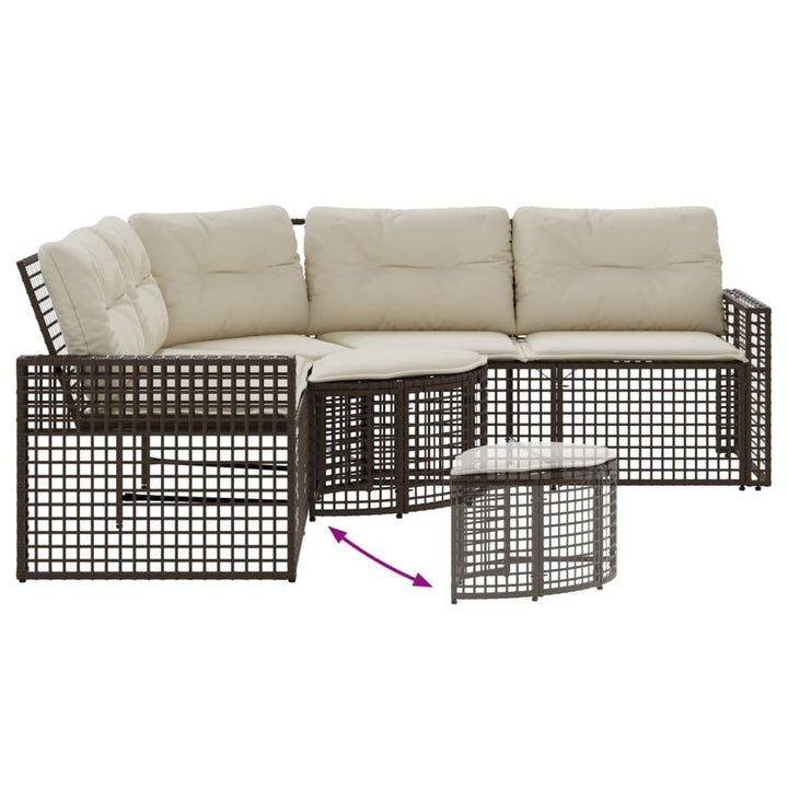 havesofa med hynder og fodskammel L-formet polyrattan brun