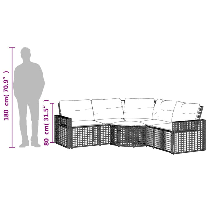 havesofa med hynder og fodskammel L-formet polyrattan grå