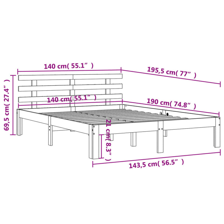 sengeramme uden madras 140x190 cm massivt fyrretræ gyldenbrun