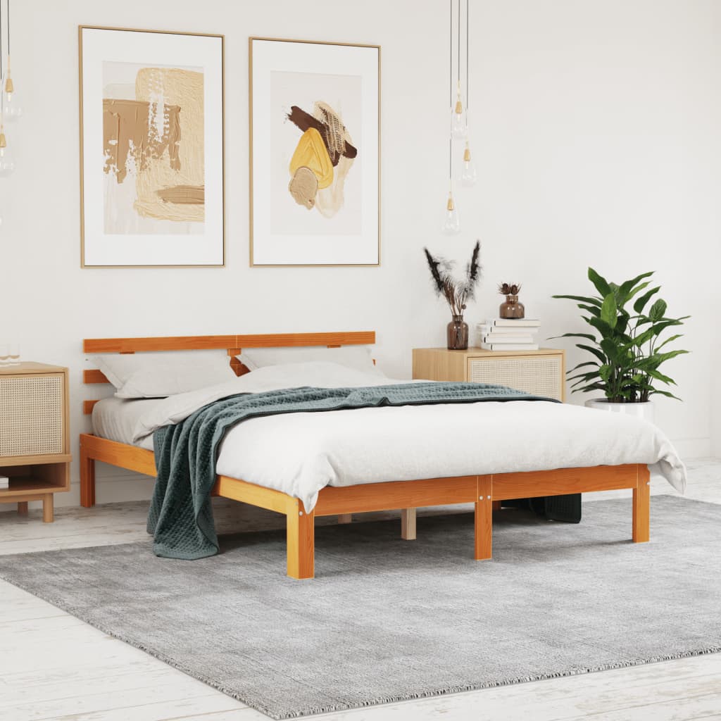 sengeramme uden madras 140x190 cm massivt fyrretræ gyldenbrun