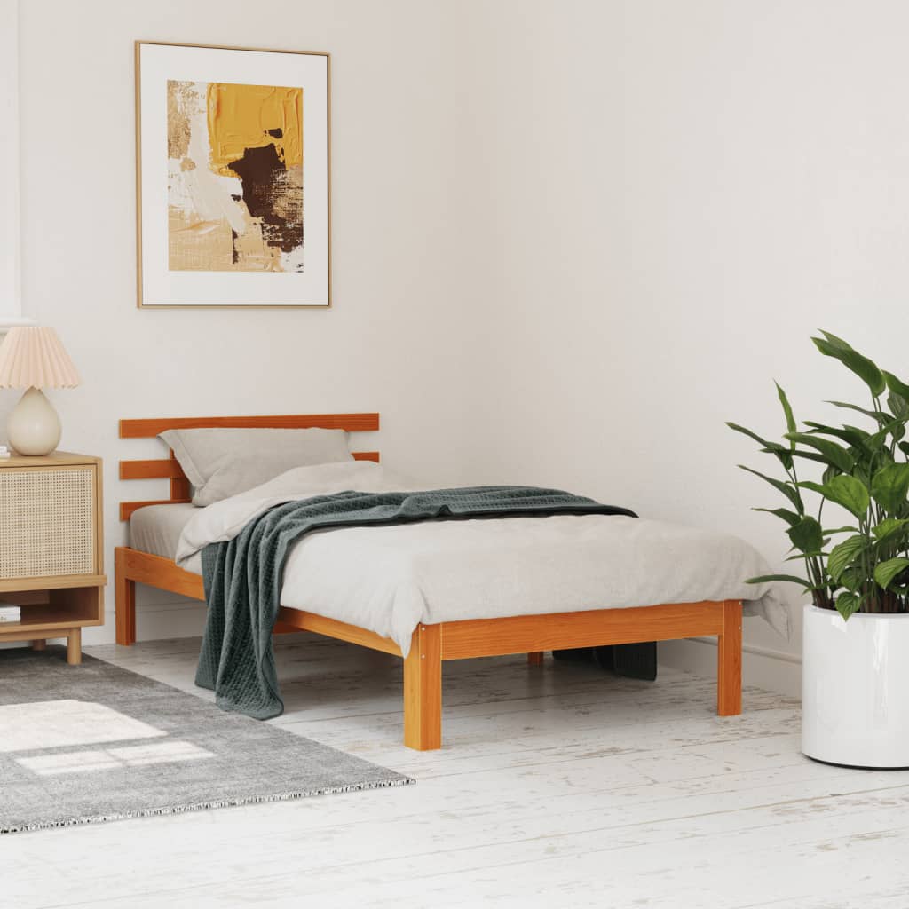 sengeramme uden madras 100x200 cm massivt fyrretræ gyldenbrun