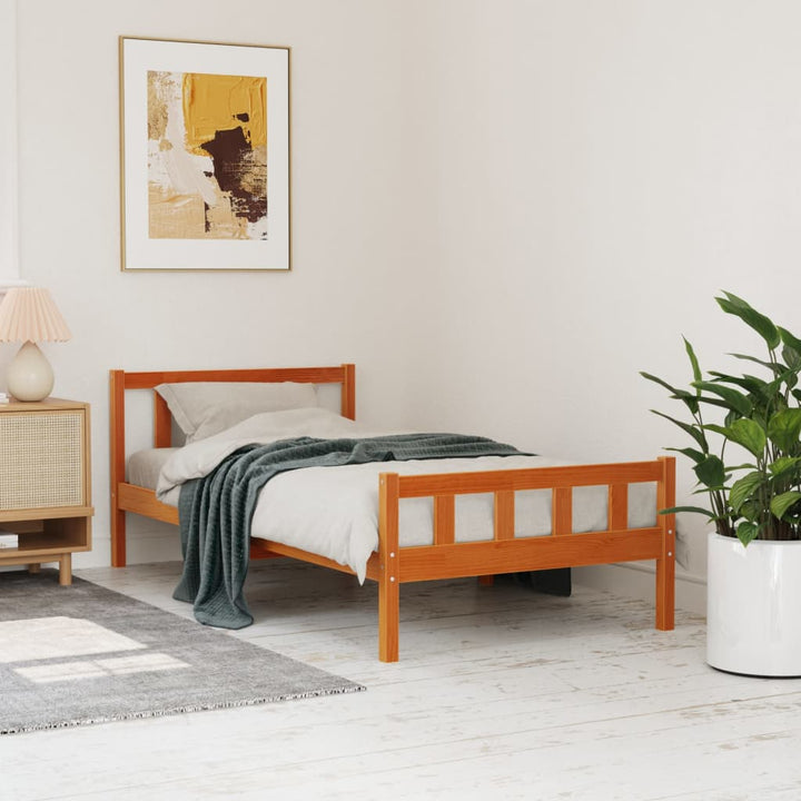 sengeramme uden madras 75x190 cm massivt fyrretræ gyldenbrun