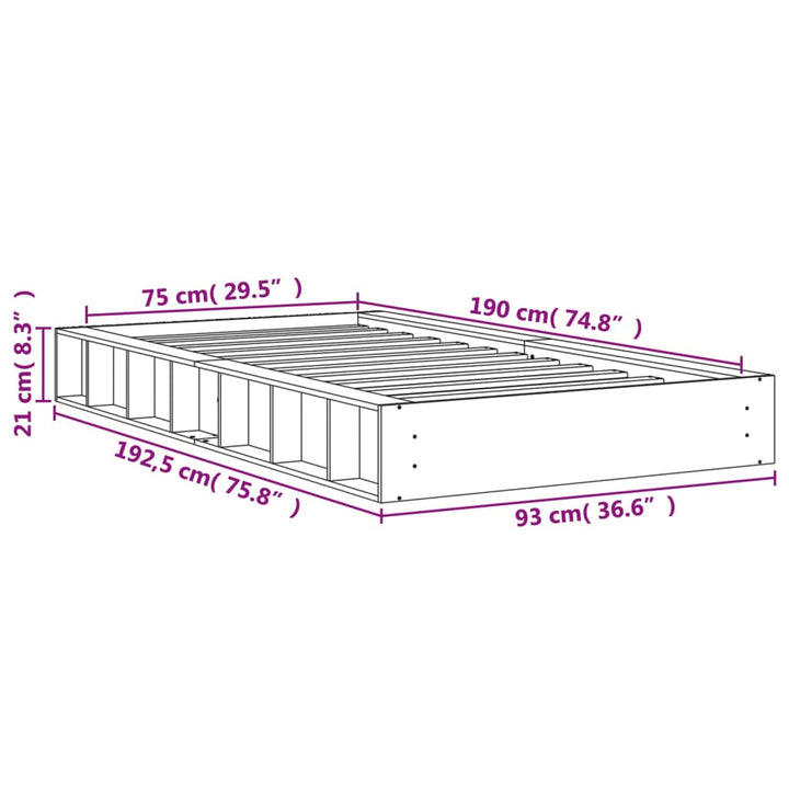 sengeramme uden madras 75x190 cm massivt fyrretræ gyldenbrun