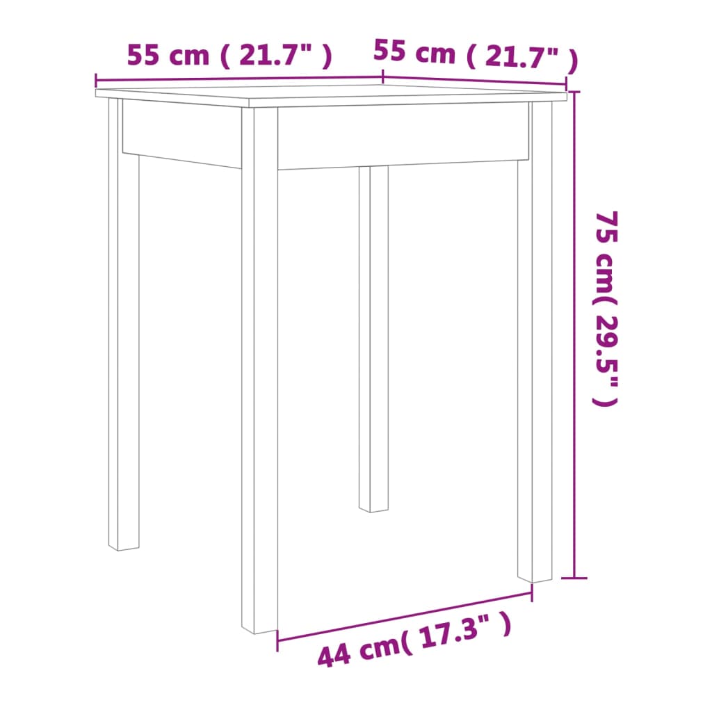 spisebord 55x55x75 cm massivt fyrretræ gyldenbrun