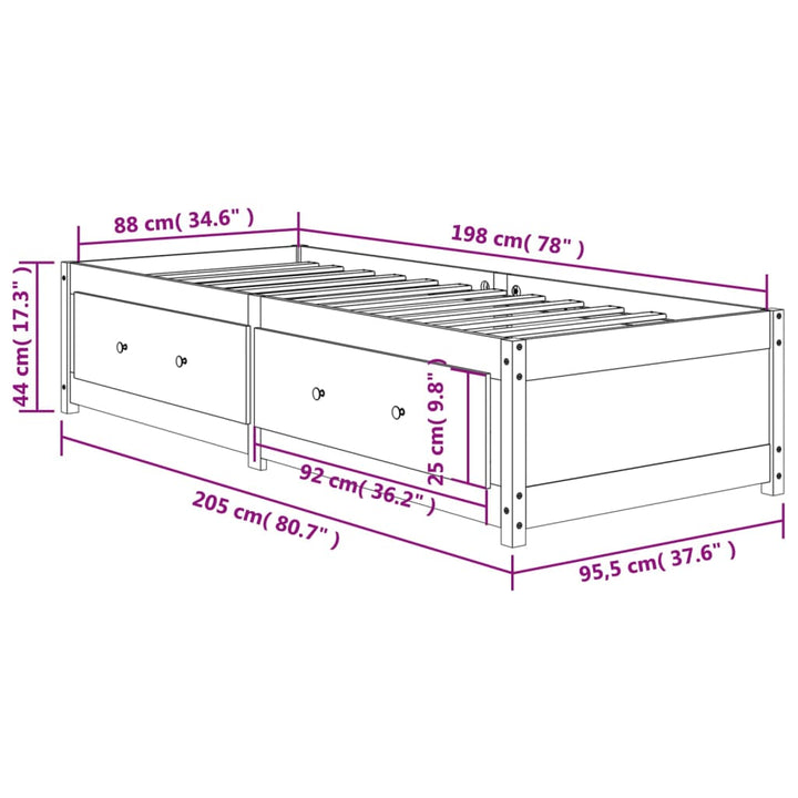 daybed uden madras 90x200 cm massivt fyrretræ gyldenbrun
