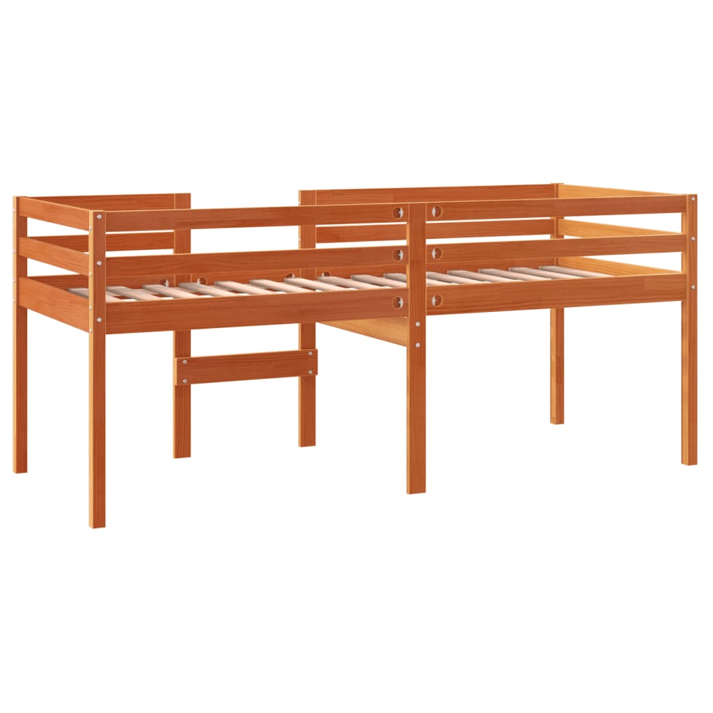 højseng 75x190 cm massivt fyrretræ gyldenbrun