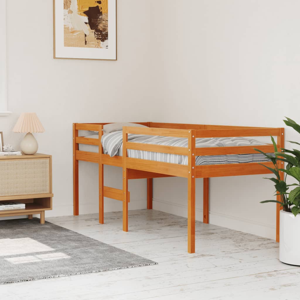 højseng 75x190 cm massivt fyrretræ gyldenbrun