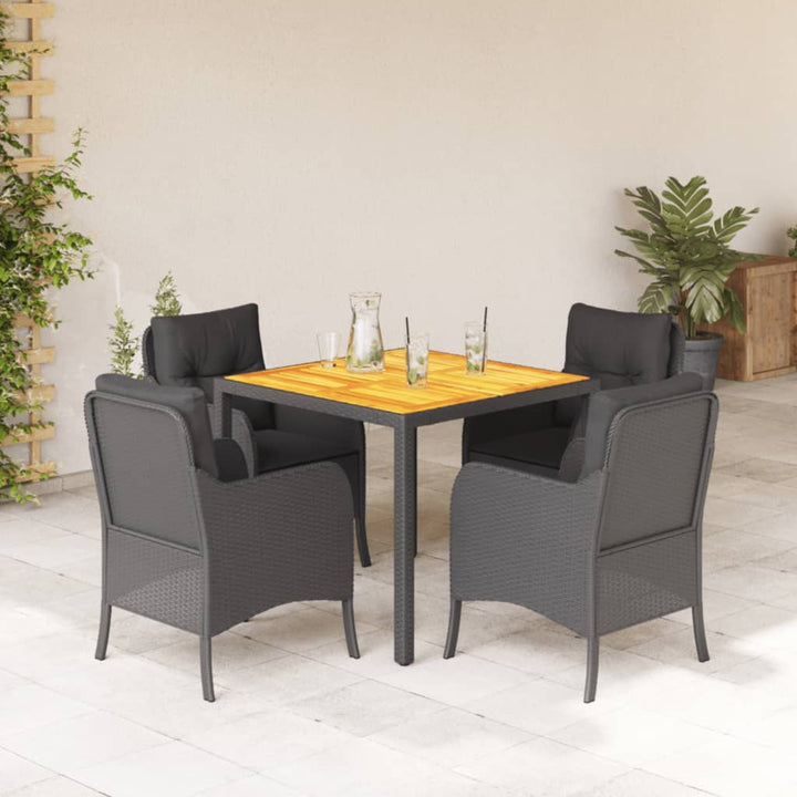 spisebordssæt til haven 5 dele med hynder polyrattan sort