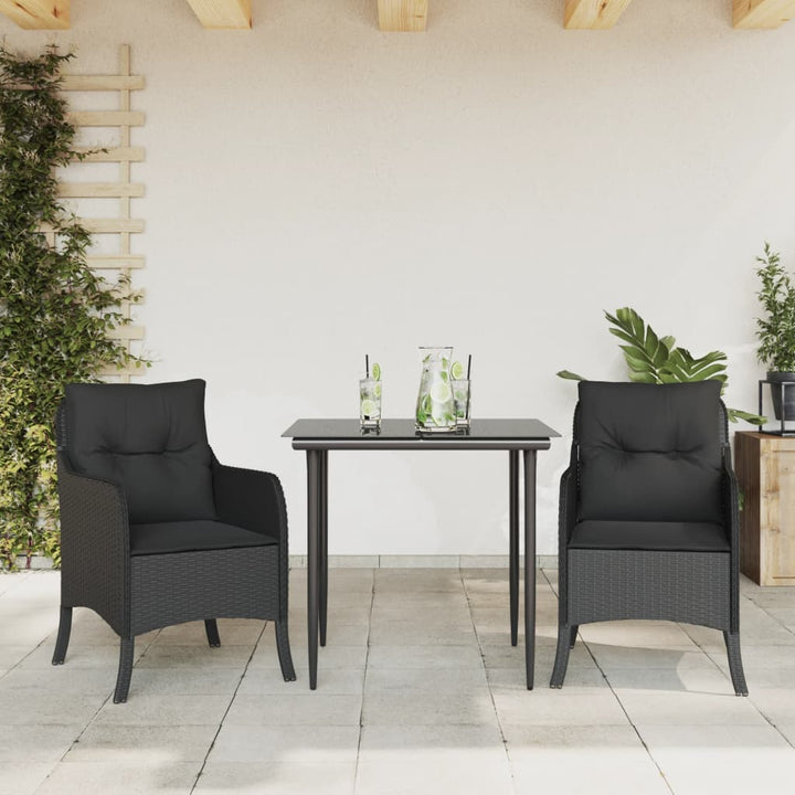spisebordssæt til haven 3 dele med hynder polyrattan sort
