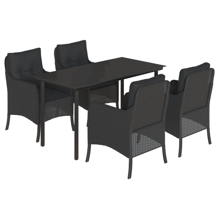 spisebordssæt til haven 5 dele med hynder polyrattan sort