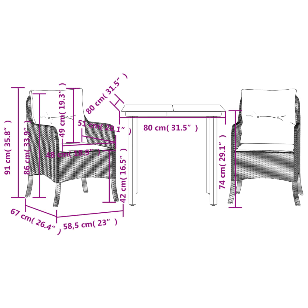 spisebordssæt til haven 5 dele med hynder polyrattan brun