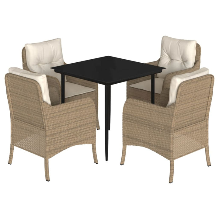 spisebordssæt til haven 5 dele med hynder polyrattan beige