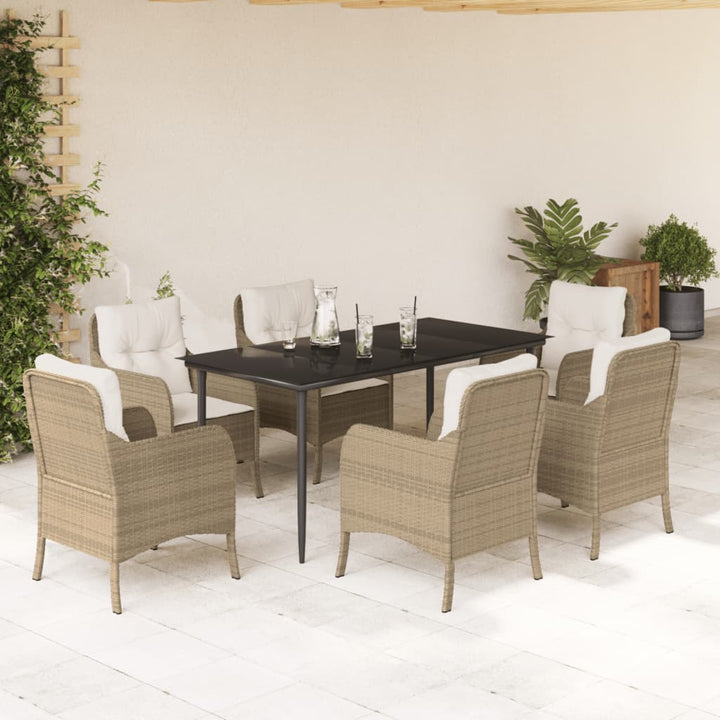spisebordssæt til haven 7 dele med hynder polyrattan beige