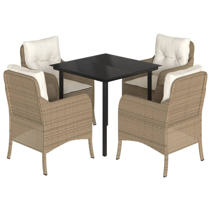 spisebordssæt til haven 5 dele med hynder polyrattan beige